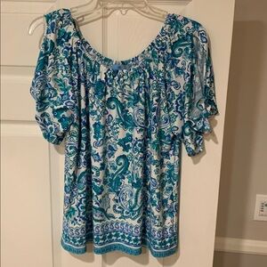Floral Blue and Green Blouse